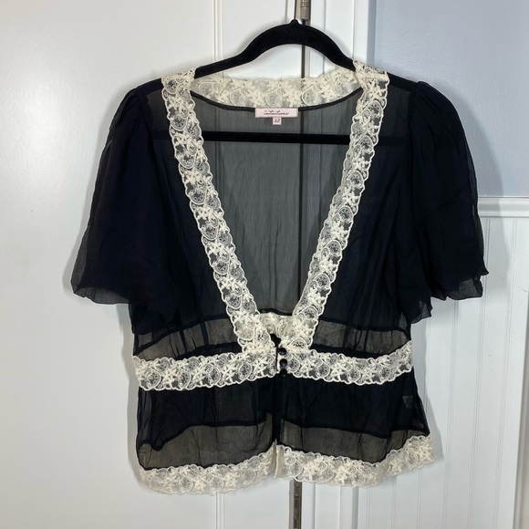 Intuitions Vintage Silk Sheer Blouse Womens Size‎ 12 Black Coquette dainty - Picture 1 of 7